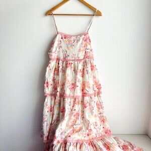 Caroline Constas Pink Floral Tiered Spaghetti Strap Dress M